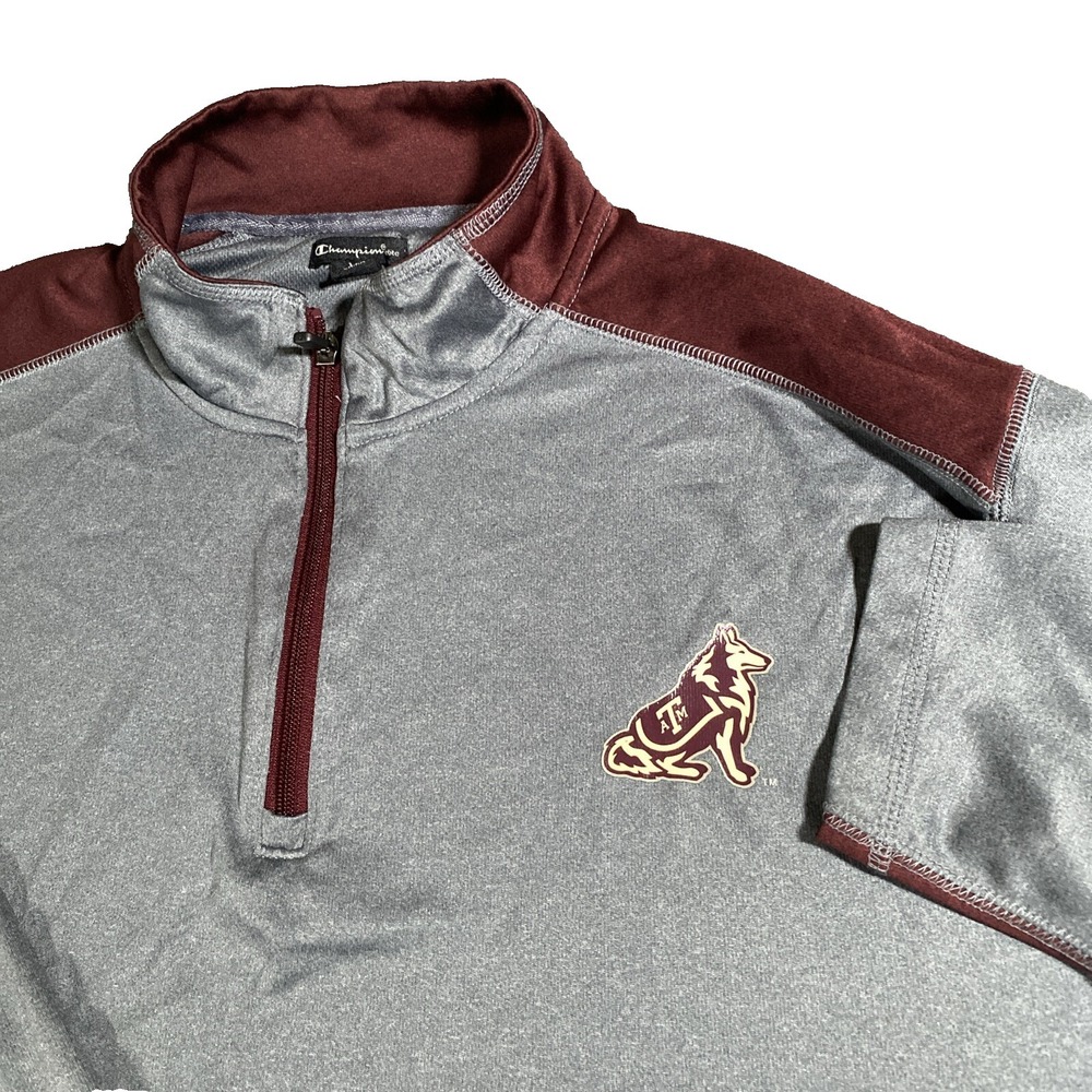 Texas A&M Aggies 1/4 Zip Mens XL Champion Long Sleeve Mascot Dog Logo Pullover